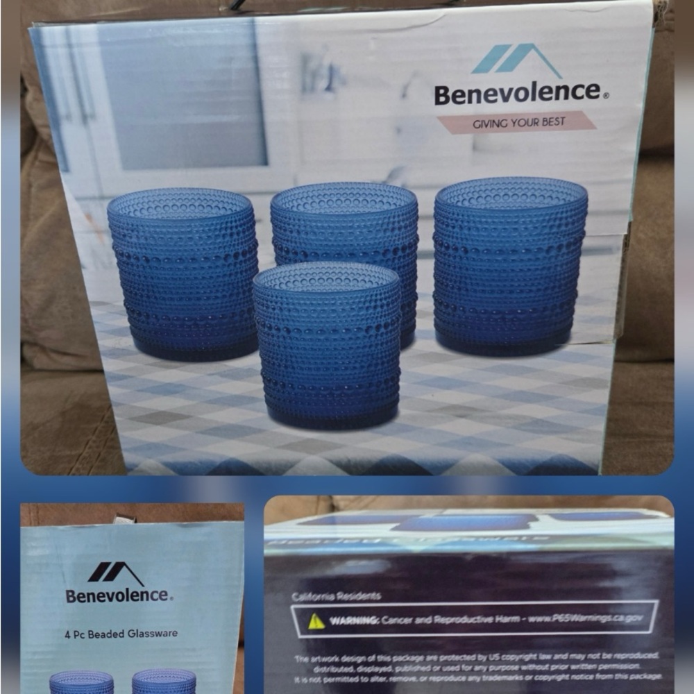 Benevolence Blue Beaded Glassware Set